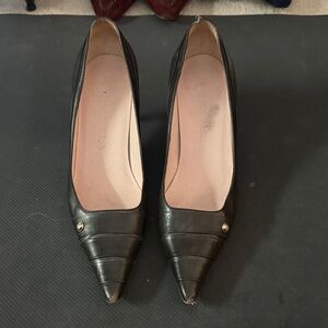 CHANEL Black Leather Pointed Heels